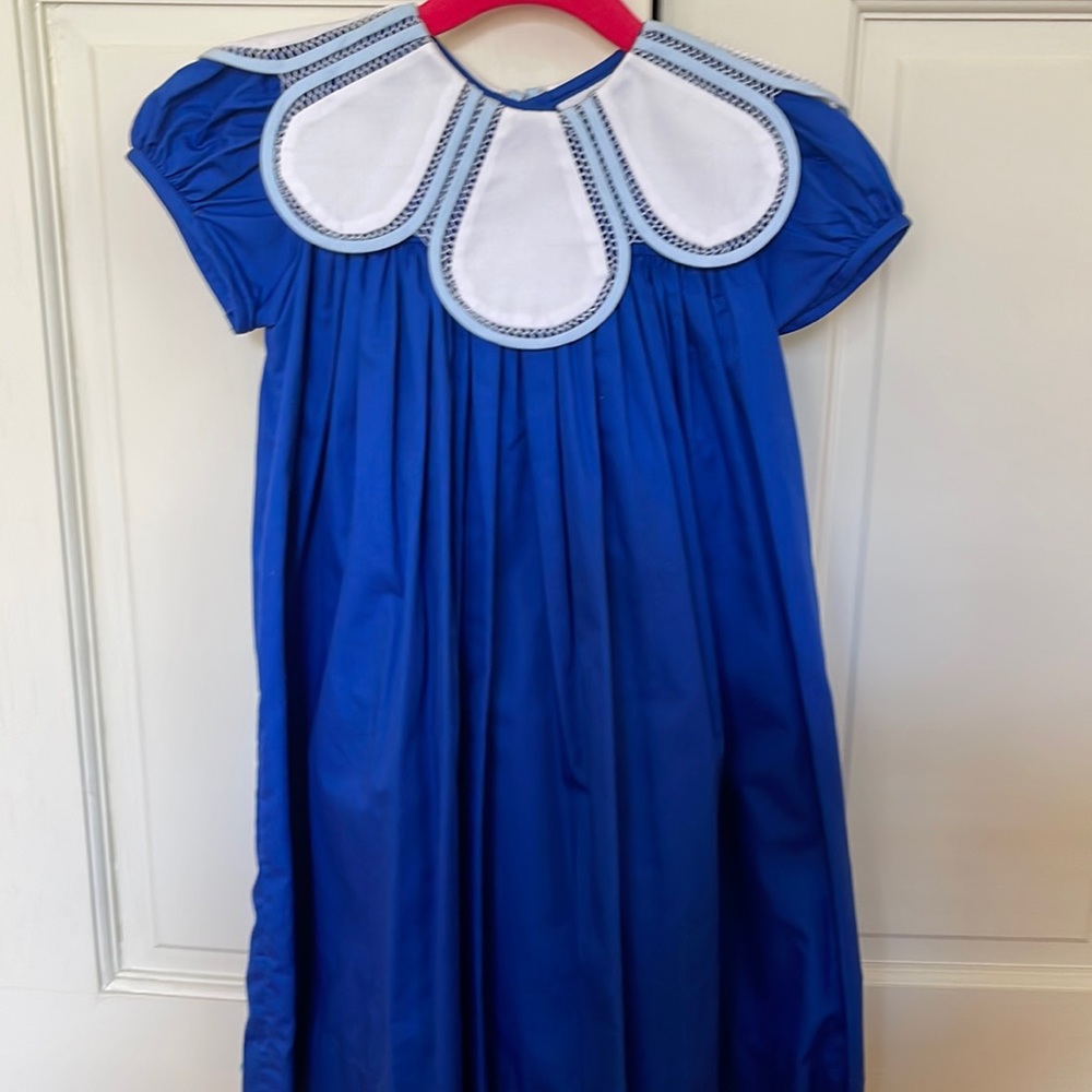 The Proper Peony hand smocked royal blue dress
